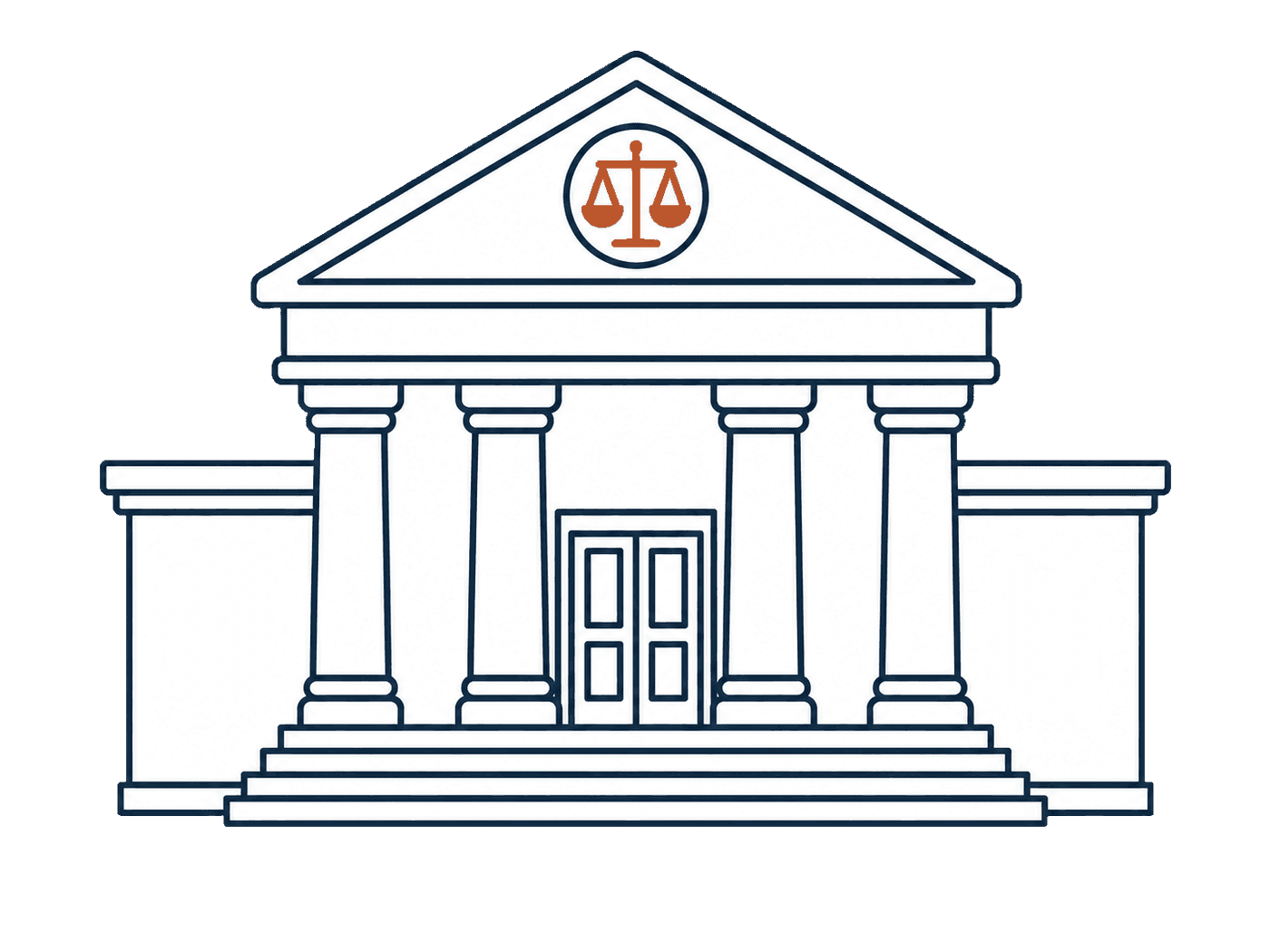 A courthouse with scales of justice