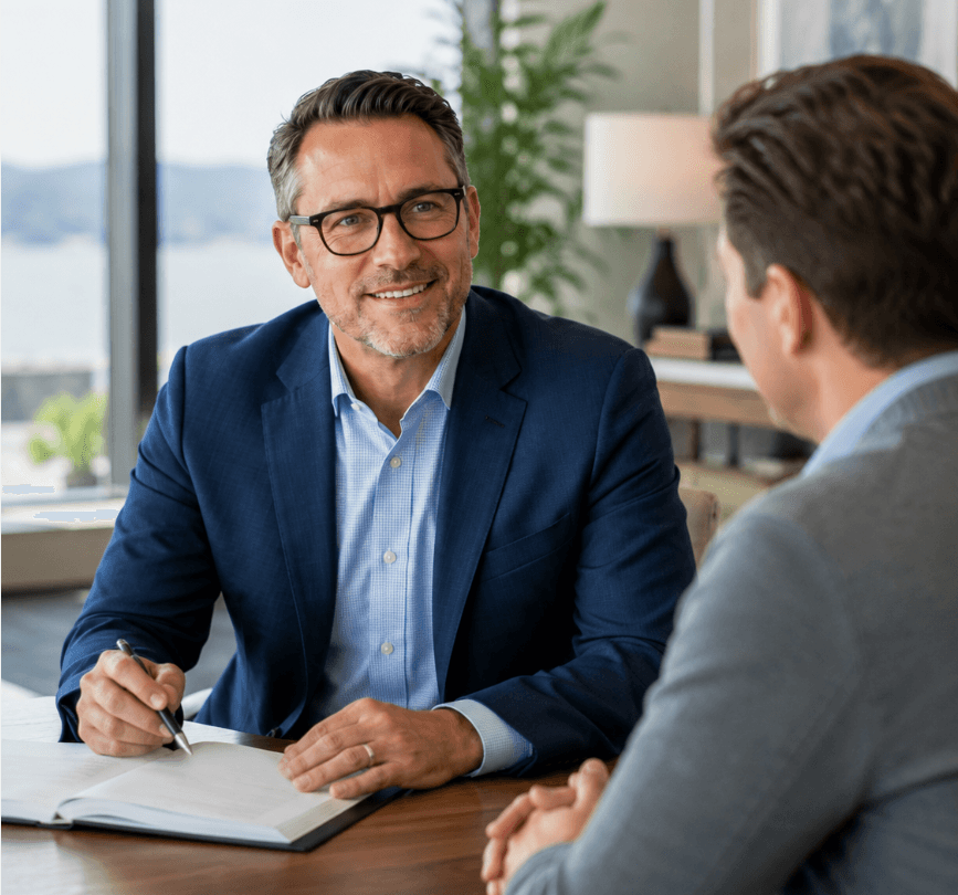 An attorney in conversation with a client