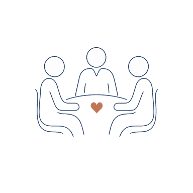 Two people and an advisor seated together